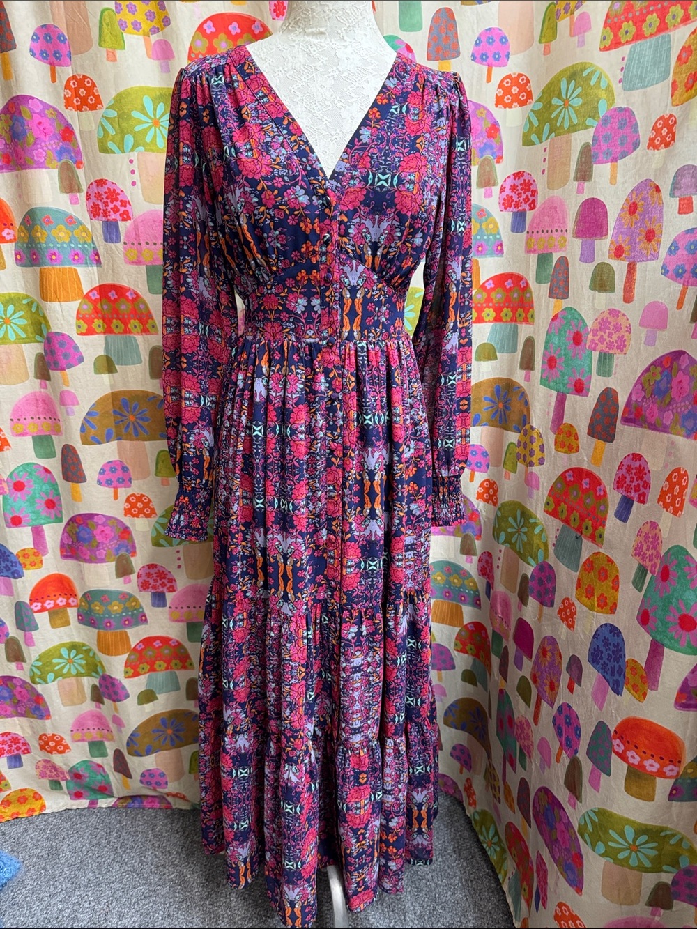 Whistle Floral Button Down Long Sleeve Maxi Dress. Small